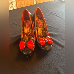 Betsey Johnson Black Flats with Red Bow